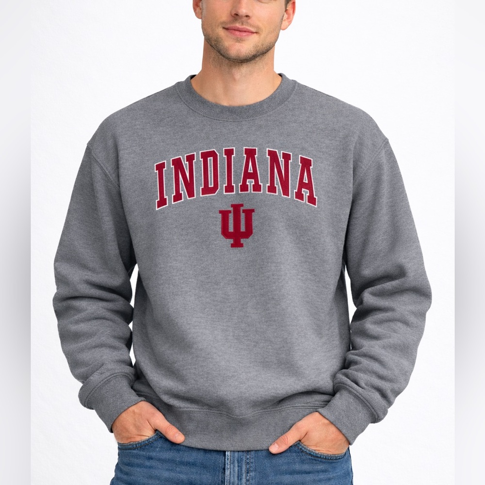 Indiana Hoosiers‎ IU Embroidered Crewneck Sweatshirt Gray Red M Stitched